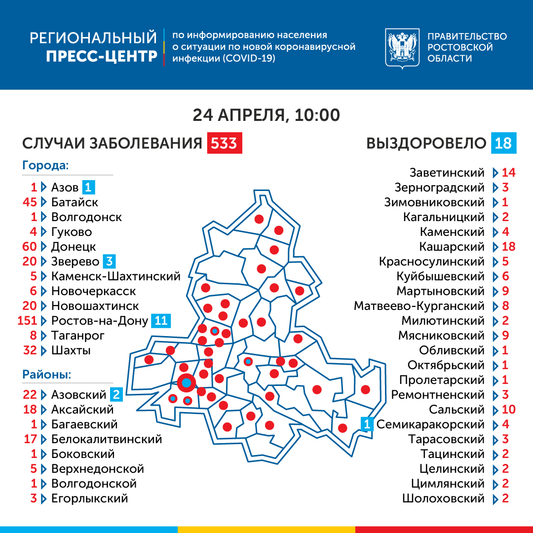 Карта распространения коронавируса в Ростовской области