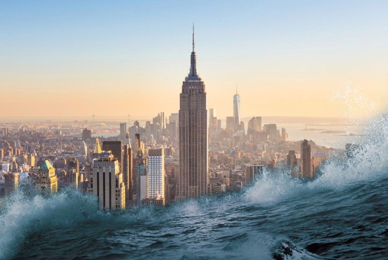 Уровень мирового океана был. ЦУНАМИ В Нью-Йорке. Нью-Йорк Сити ЦУНАМИ. Волна ЦУНАМИ Нью Йорк. Глобальное потепление потоп Нью Йорк.