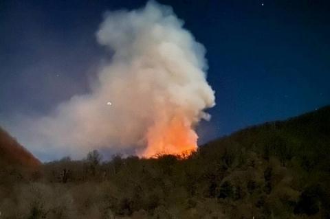 В лесах под Сочи вторые сутки продолжается крупный пожар