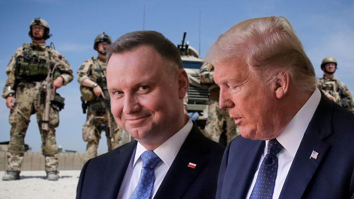 польский лидер Анджей Дуда и президент США Дональд Трамп на фоне американских военных Анджей Дуда и дональд Трамп картинки