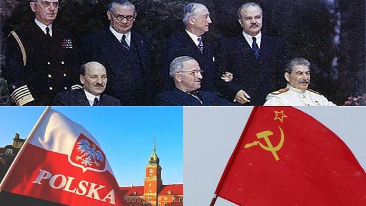 Фото с Потсдамской конференции на фоне флагов СССР и Польши Потсдамская конференция
