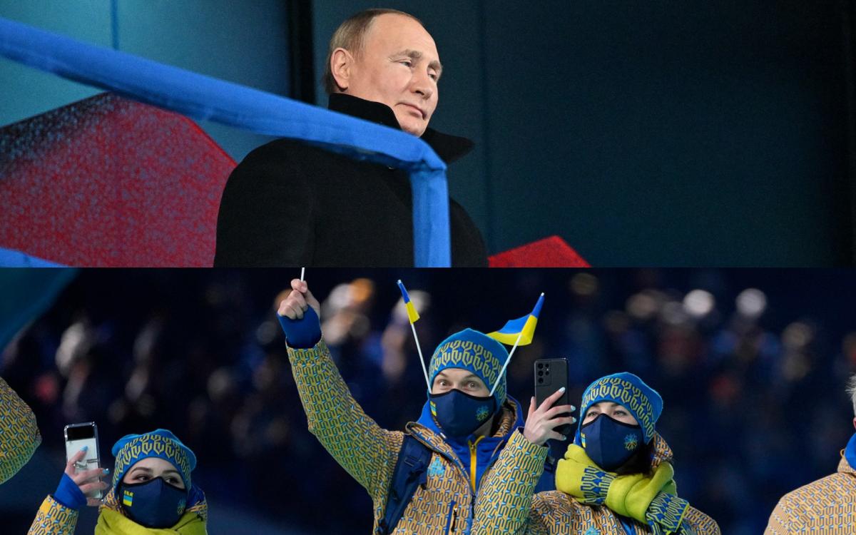 Президент России Владимир Путин и украинские спортсмены на открытии Олимпийских Игр в Пекине 2022