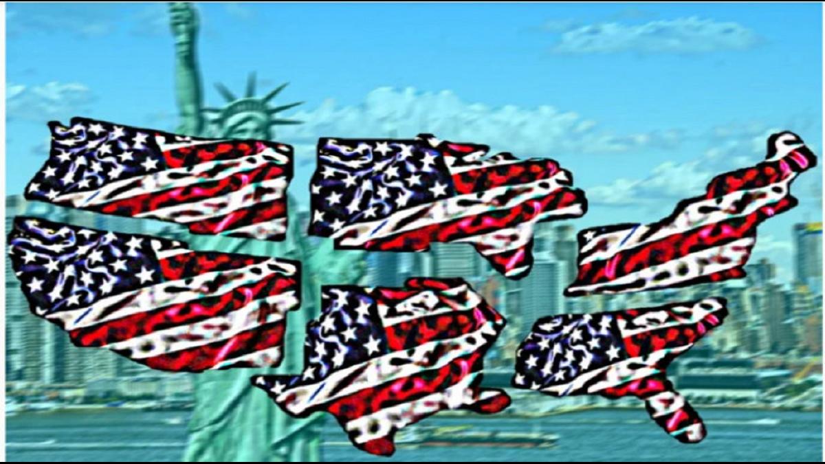 Флаги США на фоне статуи "Свобода" Распад США