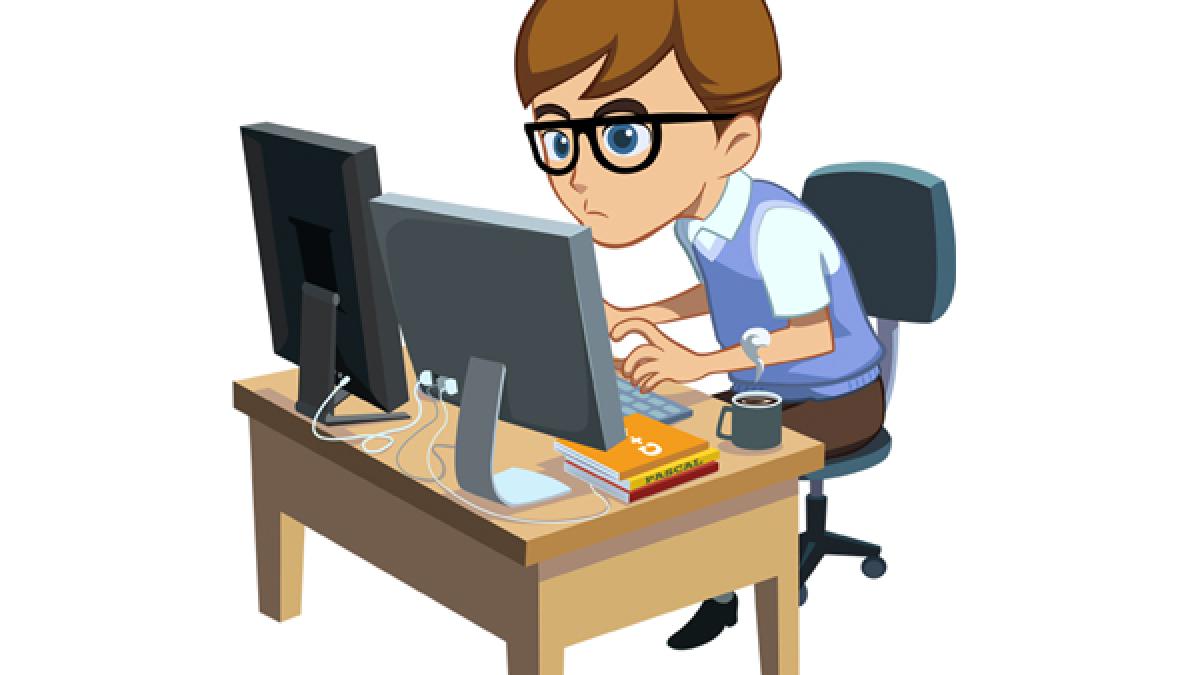 Человек работает за компьютером Человек за компьютером