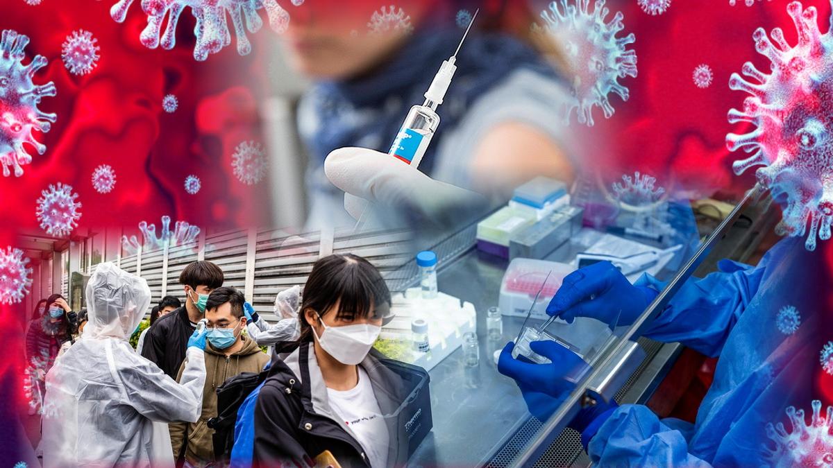 Ученые шприц в руках люди в защитных масках Вакцина от коронавируса